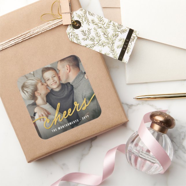 Sticker Carré Gold Foil encourage Calligraphie Script Photo Holi (Cadeaux)