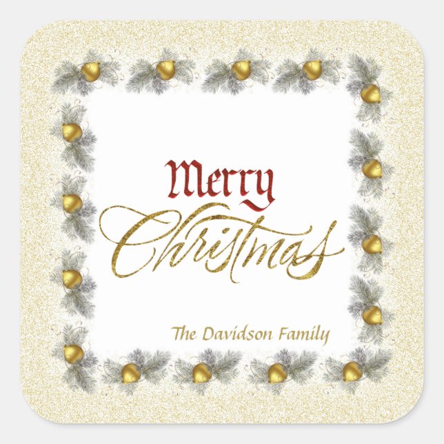Sticker Carré Gold Foil et Red Merry Christmas Custom (Devant)