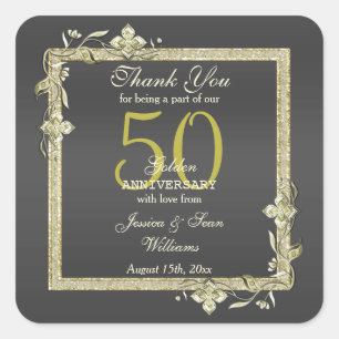 Sticker Carré Gold Gem & Parties scintillant 50e Mariage d'or
