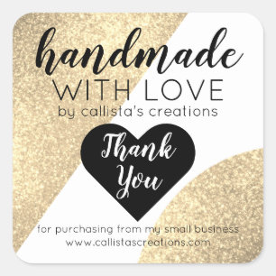 Sticker Carré Gold Glitter Geo Heart Logo Customer Thank You