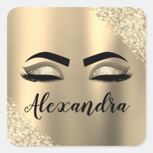 Sticker Carré Gold Glitter Sparkle Eyelashes Monogram