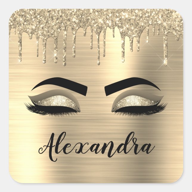 Sticker Carré Gold Glitter Sparkle Eyelashes Monogram (Devant)