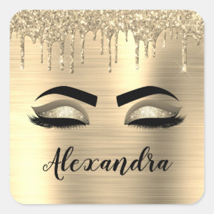 Sticker Carré Gold Glitter Sparkle Eyelashes Monogram