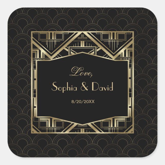Sticker Carré Gold Great Gatsby Art Déco Style Mariage (Devant)