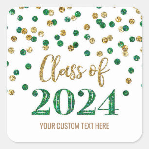 Sticker Carré Gold Green Confetti Graduation 2024