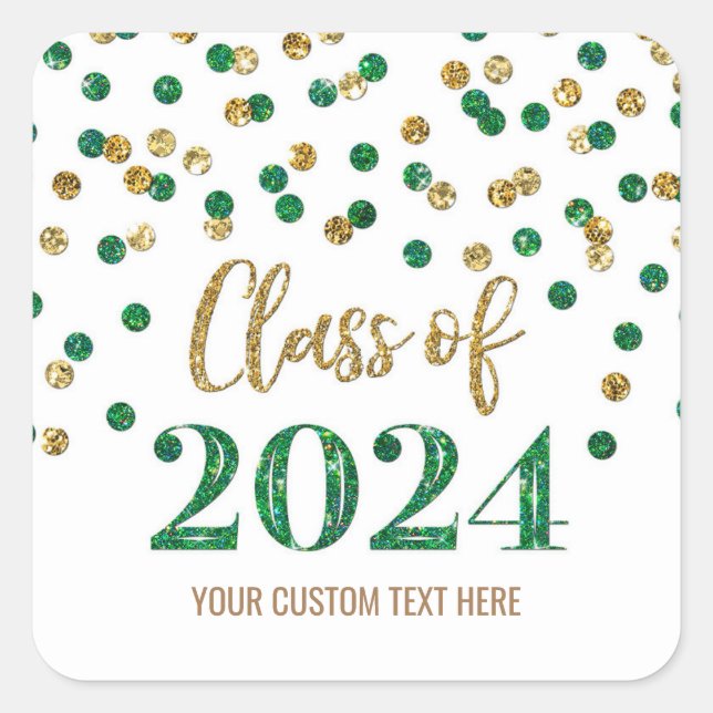 Sticker Carré Gold Green Confetti Graduation 2024 (Devant)