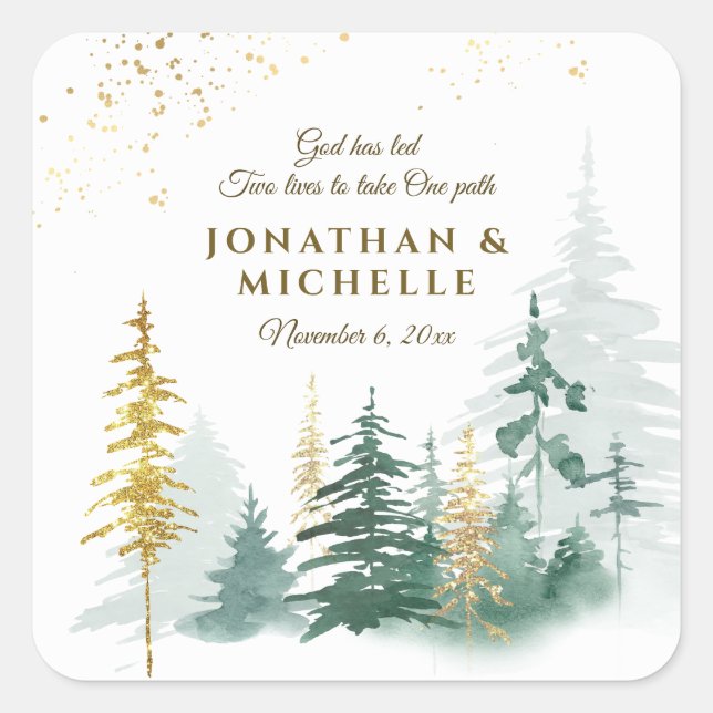 Sticker Carré Gold Green Pine Trees Inspirationnel (Devant)