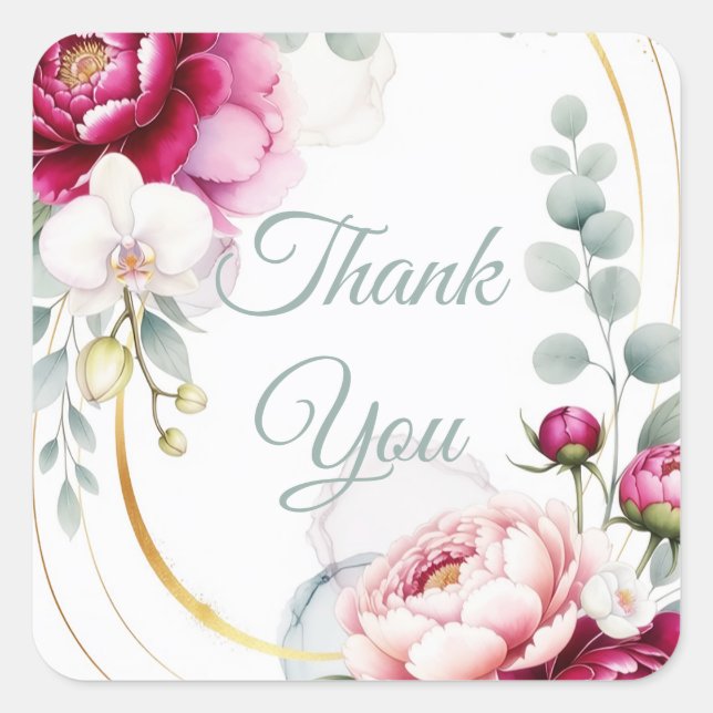 Sticker Carré Gold Halo Garden Peonies & Orchids Floral Wedding  (Devant)