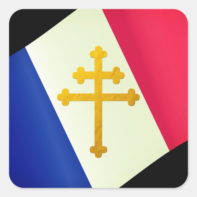 Sticker Carré Gold Lorraine Cross & French Flag / France (Devant)