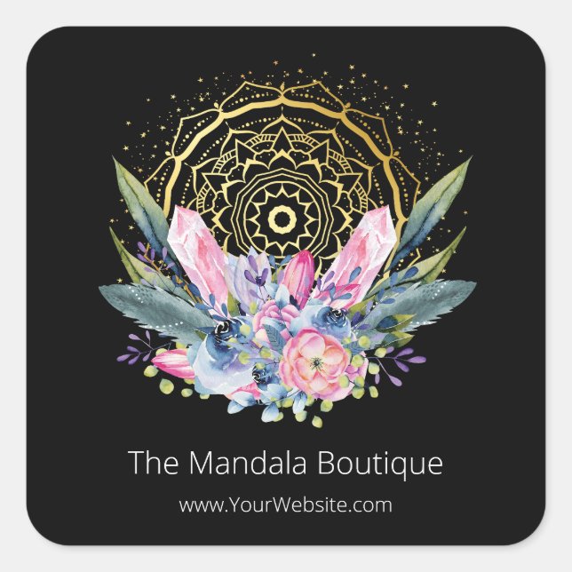 Sticker Carré Gold Mandala Cristaux rose Psychique Photo Spiritu (Devant)
