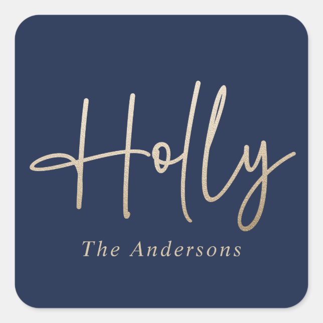 Sticker Carré Gold marine bleu moderne script minimal élégant (Devant)