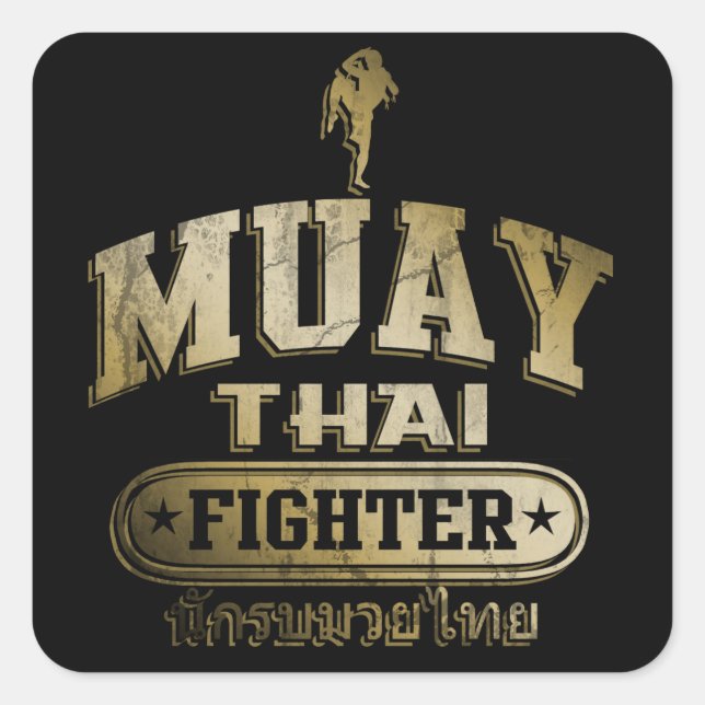 Sticker Carré Gold Muay Thai Fighter (Devant)
