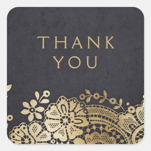 Sticker Carré Gold noir élégant vintage dentelle mariage (Devant)