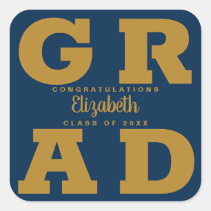 Sticker Carré Gold on Navy Blue Bold Graduation Party