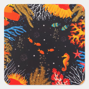 Sticker Carré Gold Orange Tropical Summer Ocean Underwater