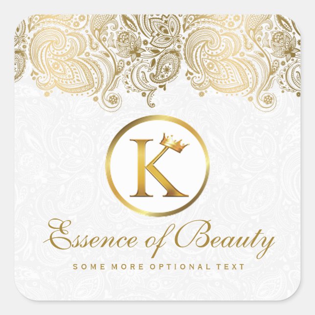 Sticker Carré Gold Paisley Floral Lace Arrière - plan blanc (Devant)