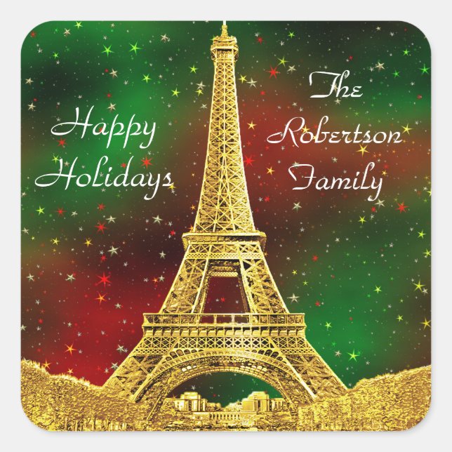 Sticker Carré Gold Paris Skyline #2 Christmas Starry (Devant)