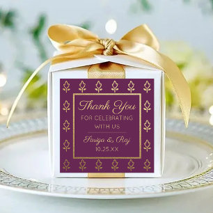 Sticker Carré Gold Parties scintillant Flower Mariage retour Cad