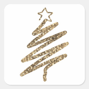 Sticker Carré Gold Parties scintillant Modern Holiday Tree Noël