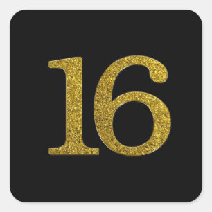 Sticker Carré Gold Parties scintillant Numéro 17 - Police large