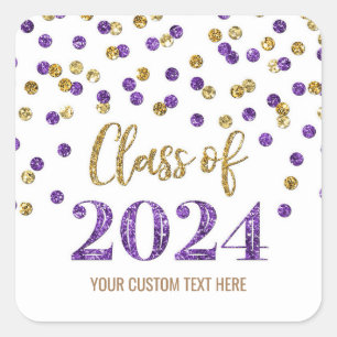 Sticker Carré Gold Purple Confetti Graduation 2024