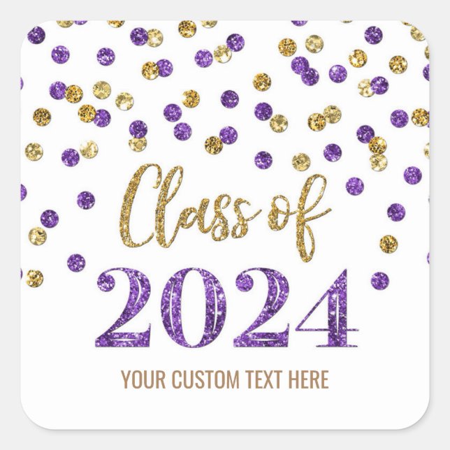 Sticker Carré Gold Purple Confetti Graduation 2024 (Devant)