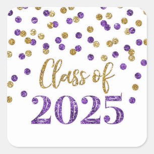 Sticker Carré Gold Purple Confetti Graduation 2025