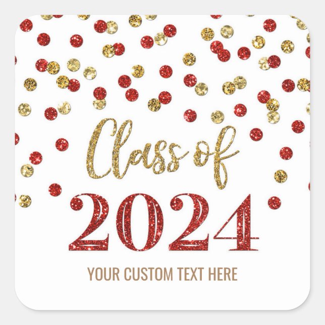 Sticker Carré Gold Red Confetti Graduation 2024 (Devant)