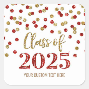 Sticker Carré Gold Red Confetti Graduation 2025