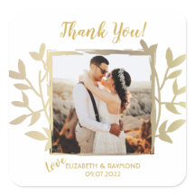 Gold Rustic Merci Mariage Couple Photo