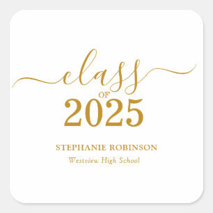 Sticker Carré Gold Script Class of 2025 Graduation Party