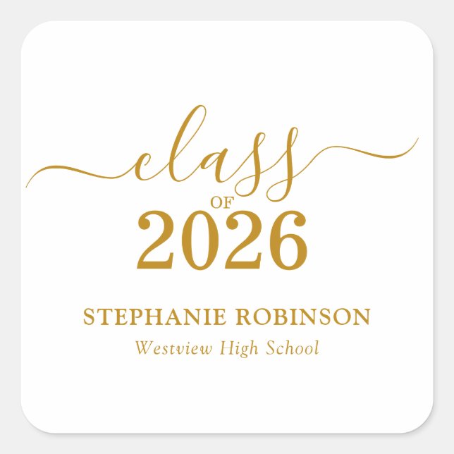 Sticker Carré Gold Script Class of 2026 Graduation Party (Devant)
