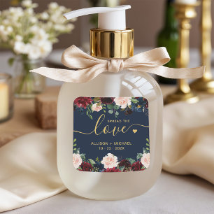 Sticker Carré Gold Spread the Love Script Burgundy Navy Floral