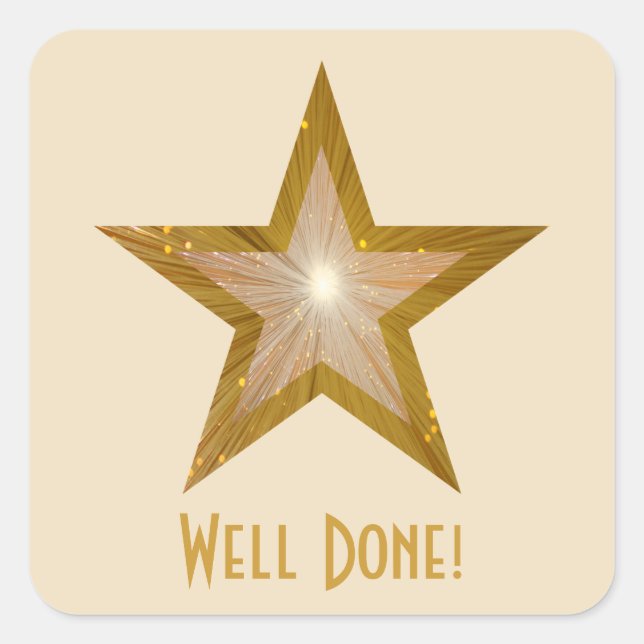 Sticker Carré Gold Star 'Well Done' crème autocollante carré (Devant)