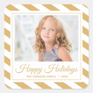 Sticker Carré Gold Stripe Happy Holidays Photo