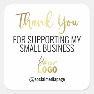 Sticker Carré Gold Text Merci Support Small Business Logo