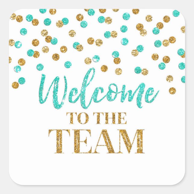 Sticker Carré Gold Turquoise Confetti Bienvenue dans l'équipe (Devant)