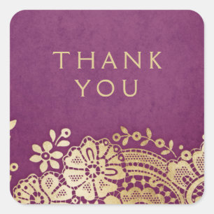 Sticker Carré Gold violet élégant vintage dentelle faveur mariag