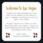 Sticker Carré Gold Welcome to Las Vegas Mariage Welcome Basket<br><div class="desc">Se marier à Las Vegas ? Ces autocollants d'accueil dorés et blancs complètent parfaitement le panier d'accueil de votre hôtel. Personnalisez avec votre propre texte sincère.</div>
