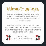 Sticker Carré Gold Welcome to Las Vegas Mariage Welcome Basket<br><div class="desc">Se marier à Las Vegas ? Ces autocollants d'accueil dorés et blancs complètent parfaitement le panier d'accueil de votre hôtel. Personnalisez avec votre propre texte sincère.</div>