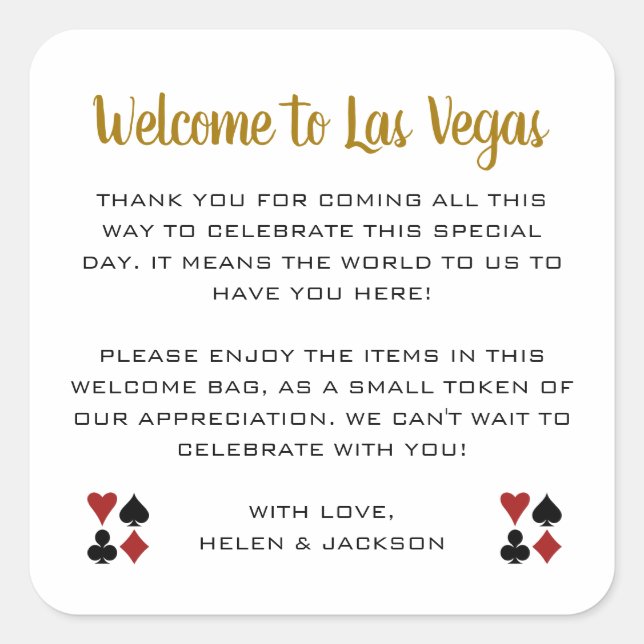 Sticker Carré Gold Welcome to Las Vegas Mariage Welcome Basket (Devant)