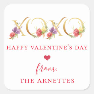 Sticker Carré Gold XOXO Floral Valentine's Day