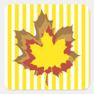 Sticker Carré Golden Autumnal Stripes avec Feuilles