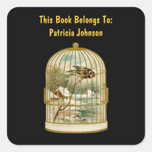 Sticker Carré Golden Birdcage paysage d'hiver Cabine Oiseau de n