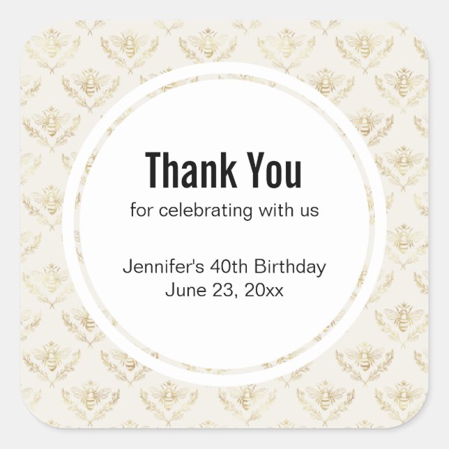 Sticker Carré Golden Bumble Bee avec un Motif de la Couronne Mer (Devant)