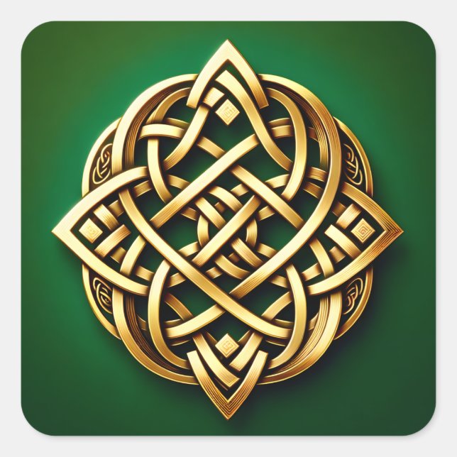 Sticker Carré Golden Celtic noeud sur vert (Devant)