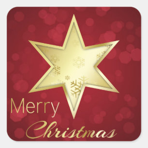 Sticker Carré Golden Christmas Star Red Bokeh