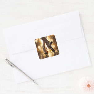 Sticker Carré Golden Elegance : Chaussures Ballerina sur Gold Bo