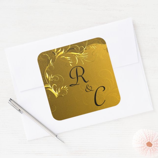 Sticker Carré Golden Elegance Mariage Monogrammes (Enveloppe)