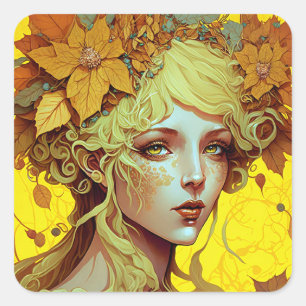 Sticker Carré Golden Elf Fairy Fae Imaginaire Art